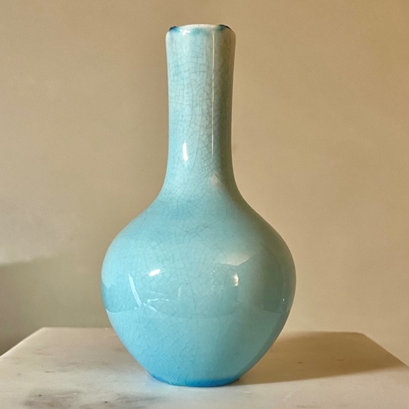Antique Turquoise Glazed Ceramic Vase, 4" high - Picture 2 of 6